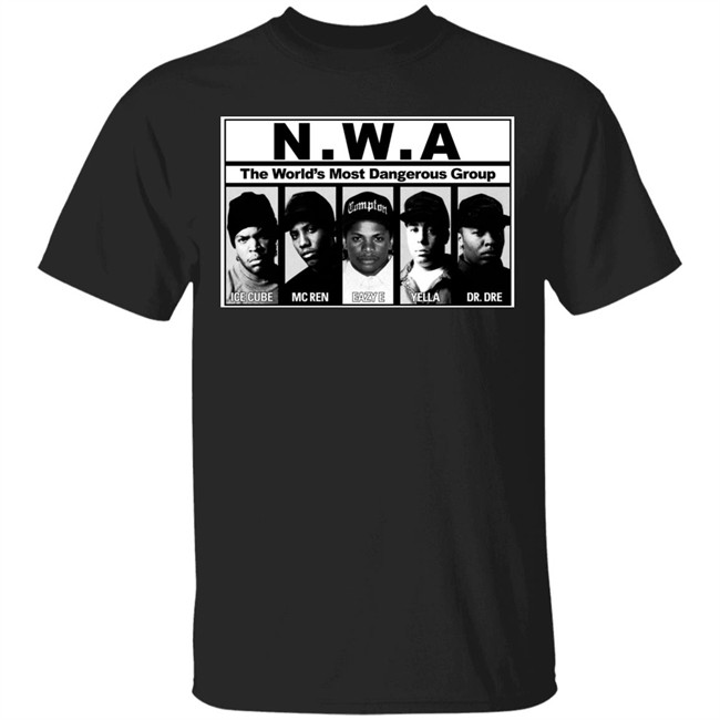 NWA T Shirt NWA The World's Most Dangerous Group ICE CURE MC REN EAZY E YELLA DR. DRE Black Shirts
