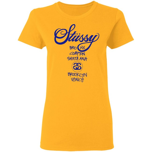WORLD TOUR Stussy T Shirt WMNS Bronx Compton Santa Ana BrookLyn Venice Yellow Shirts WORLD TOUR Stussy T Shirt WMNS Bronx Compton Santa Ana BrookLyn Venice Yellow Shirts