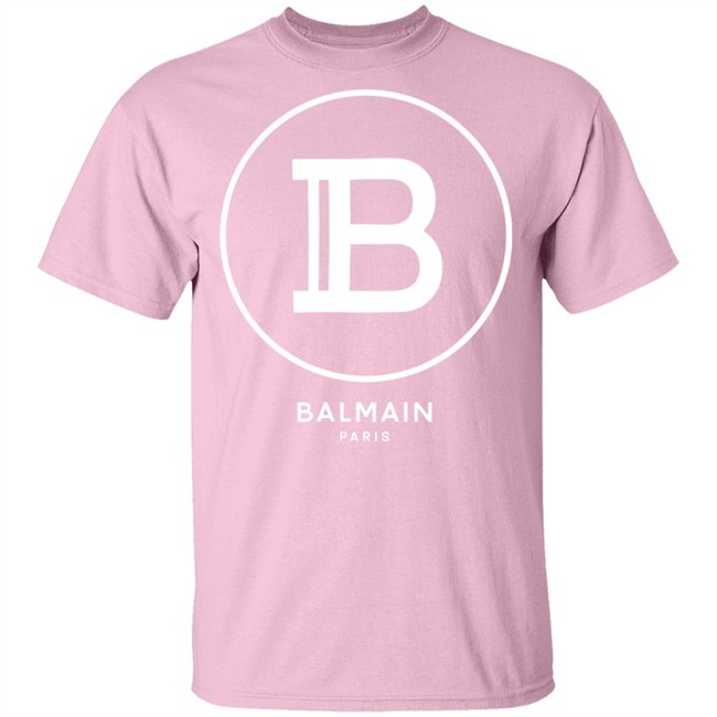 Lilac Balmain Paris Shirt Lilac T-shirt with white Balmain Paris logo Pink Shirt
