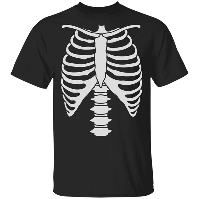 Skeleton Shirt Halloween Skeleton Rib Cage Xray Front and Back Print Easy Costume T-Shirt black shirts