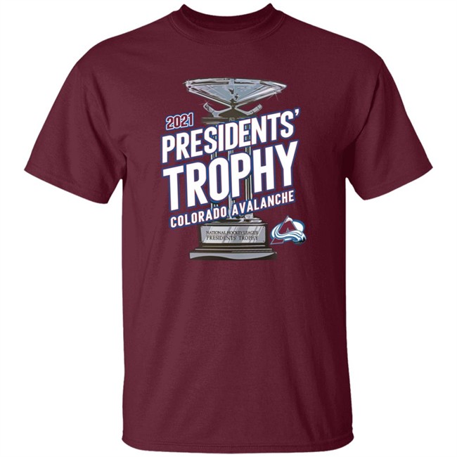 Branded Burgundy Colorado Avalanche Fanatics Branded Burgundy 2021 Presidents' Trophy T Shirt Tyson Jost