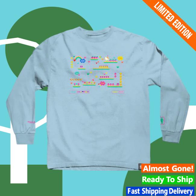 Official Sanrio Apparel Clothing Merch Store Shop Girl X Sanrio Kawaii Arcade Level Up Long Sleeve Top Shirt (Powder Blue)