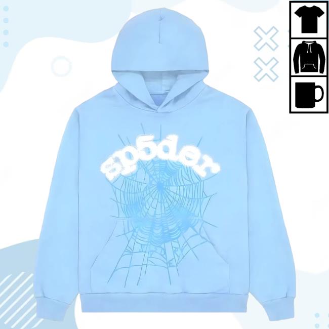 Official Sp5der Clothing Apparel Sp5der Web Popover Hoodie Sky Blue Sp5der Merch Store Shop
