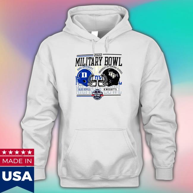 Duke University Blue Devils vs University of Central Florida Knights 2022 Military Bowl Dueling Helmets Hooded Sweatshirt