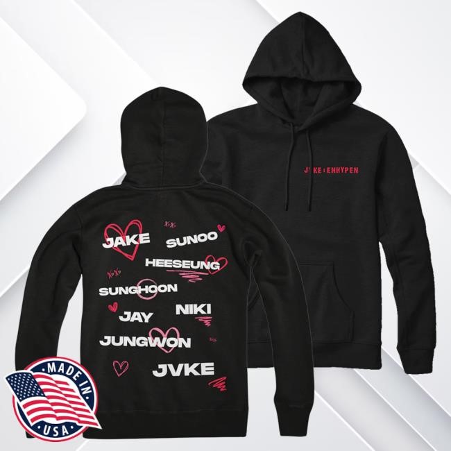 Official Jvke Merch Jvke X Enhypen Names Black Hooded Sweatshirt