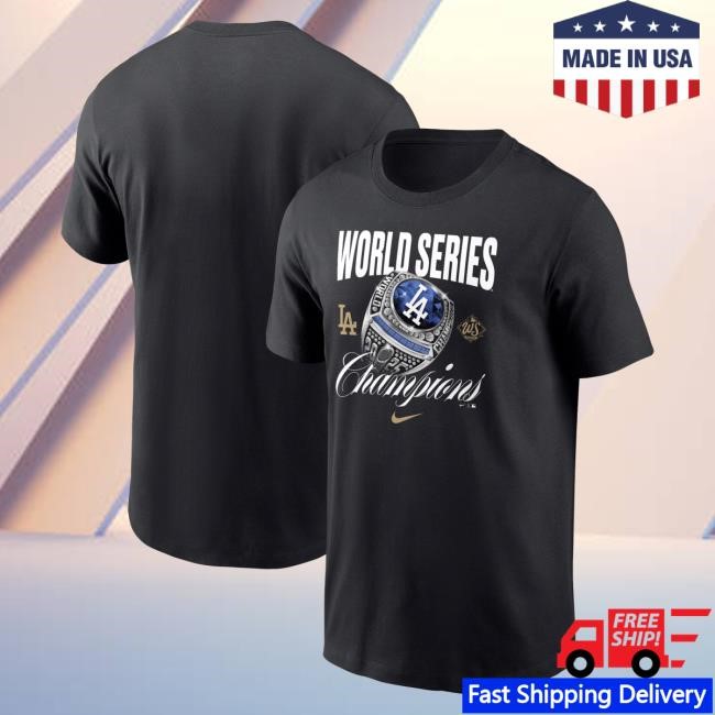 Men's Los Angeles Dodgers Nike Black 2025 World Series Champions Ring New Shirt Official MLB Shop