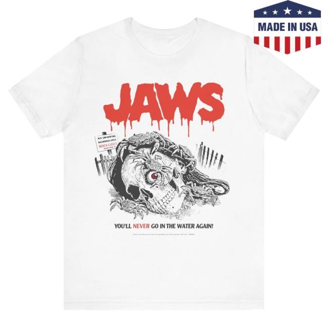 Jaws "No Swimming" Baby Blue Or White Dtg Vintage Style Dtg Tshirt Sadist Art Designs Official
