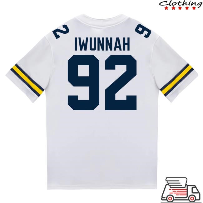 The M Den Michigan Wolverines #92 Ike Iwunnah Student Athlete White Football Jersey Top Shirt
