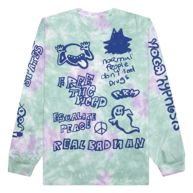 Official Feature Merch Store Shop Real Bad Man Youth Party LS T Shirt - Green/Tie Dye Feature Apparel Clothing