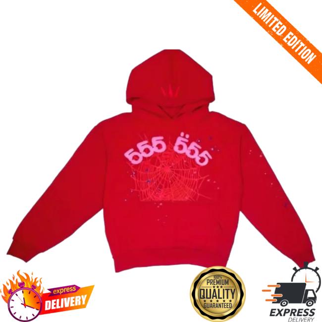 Official Sp5der Clothing Apparel Sp5der Worldwide Red Angel Number 555 Hooded Sweatshirt Red Sp5der Merch Store Shop