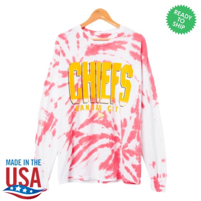 Official Junk Food Apparel Clothing Store Shop Tie-Dye Junkfoodclothing Kansas City Chiefs Game Time Tie Dye Long Sleeve Tshirt