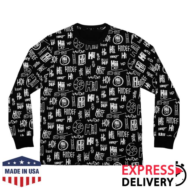Hii-Def Multi Logo Print (Black Edition) Long Sleeve Crew Tee Shirt