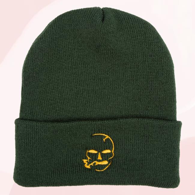 Official Slightly Stoopid Merch Store Shop Slightly Stoopid Smoking Skull Green Beanie Hat SlightlyStoopid