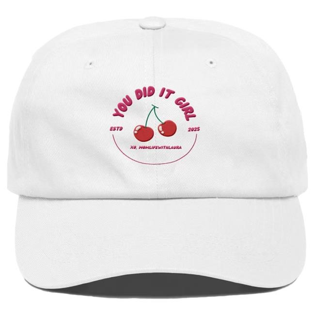 Official Momlifewithlaura You Did it Girl Cherries Cap - Hot Pink/White