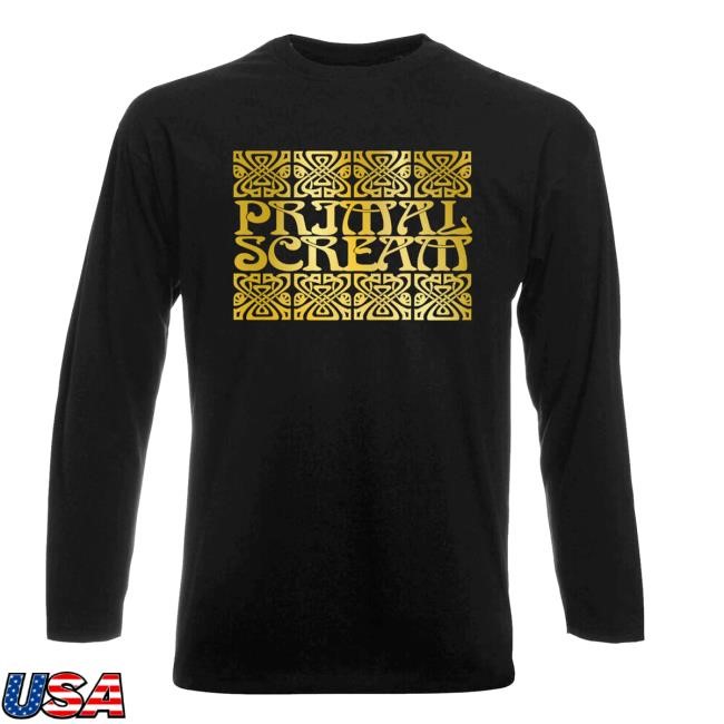Primal Scream Official Merch Shop Black & Gold Deco Long Sleeve T Shirt