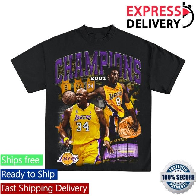 Official Icy Shop Merch 2001 Champions Shaq And Kobe Graphic New Shirt