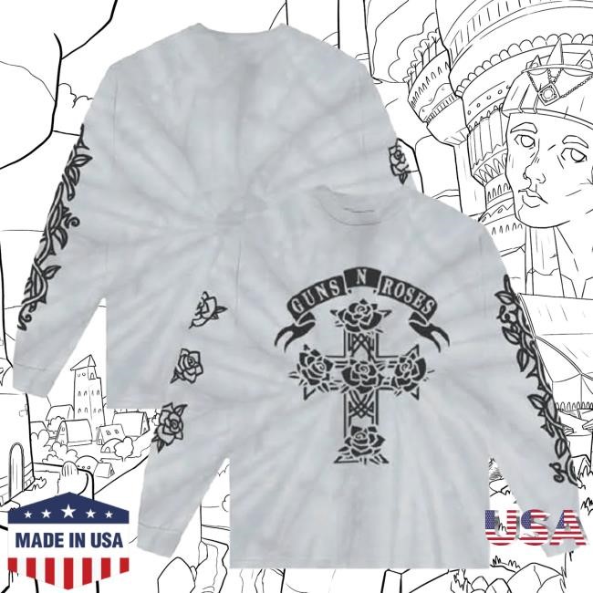 Officia Gnr Merch Clothing Store Shop Guns N’ Roses Cross Of Roses Tie Dye Long Sleeve Shirt Gnrmerch
