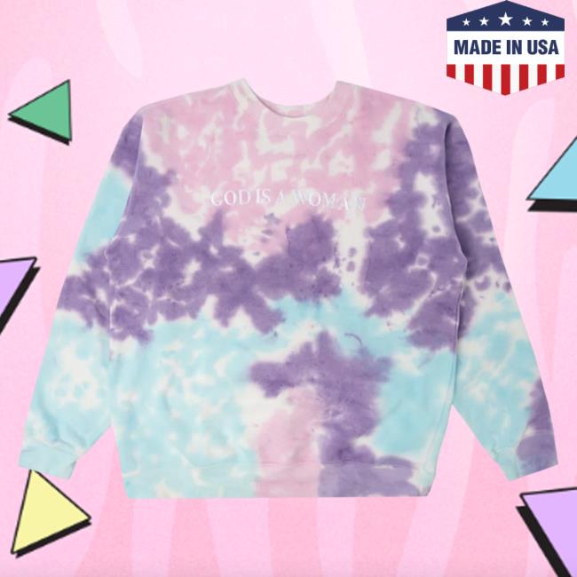 Official Ariana Grande Apparel Clothing Merch Store Tie-Dye Ariana Grande God Is A Woman Crewneck Sweatshirt Tie Dye Ariana Grande Shop