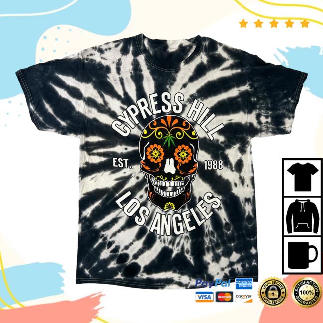 Official Cypress Hill Merch Cypress Hill Los Angeles Day Of The Dead V2 Shirt 2023 in Black and White Tie Dye CypressHill