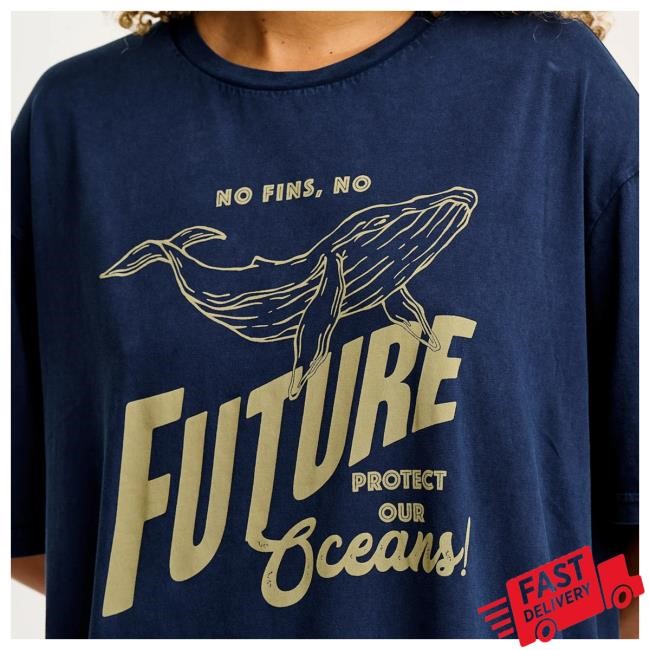 L.E. Benny - Oversized Cotton Tee In No Fins, No Future Print New Shirt