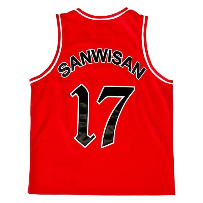 Official Chapter 17 Records Merch Ouija Macc SANWISAN - Basketball Jersey - Red Tee