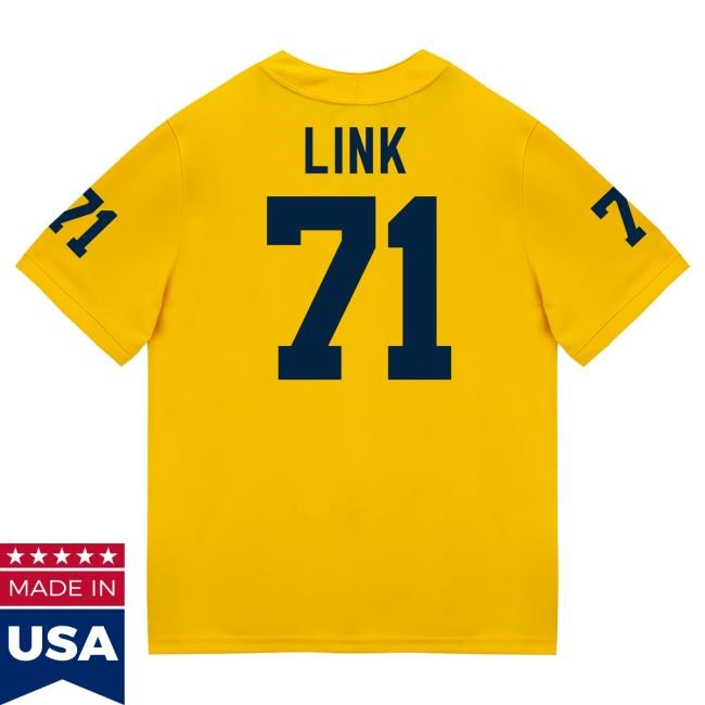 Michigan Wolverines #71 Evan Link Student Athlete Maize Football Jersey Hot Shirt The M Den Shop Official