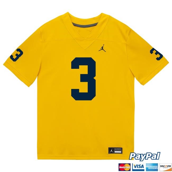 The M Den Michigan Wolverines #3 Fredrick Moore Student Athlete Maize Football Jersey Shirt