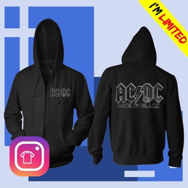 Official Ac Dc Merch Store Ac/Dc Back In Black Logo Black Zip Crewneck Sweatshirt Ac Dc Shop Acdc Clothing