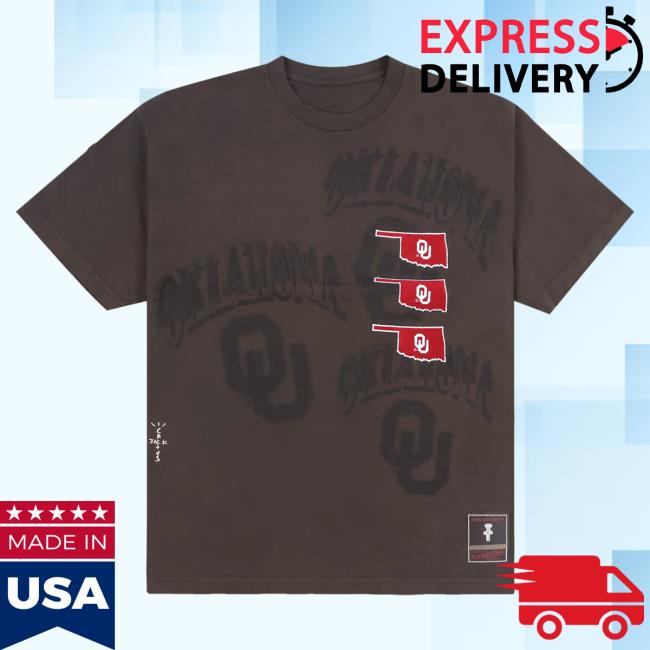 Official Travis Scott Utopia Merch Store CJ X M&N X UNIVERSITY OF OKLAHOMA SEAL Tee Travis Scott Apparel Clothing TravisScott