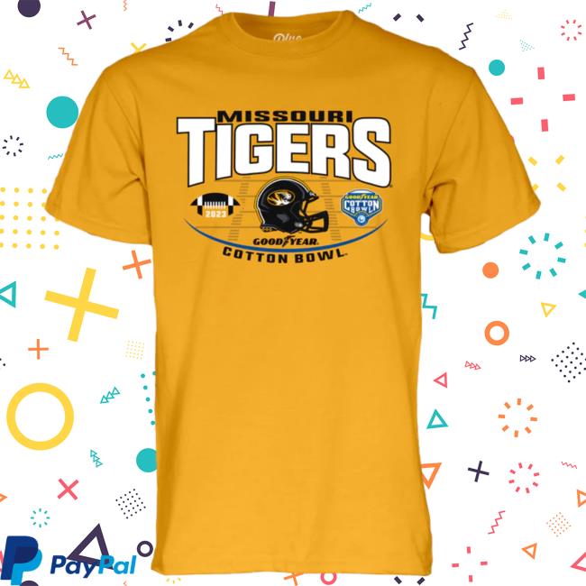 Official Mizzou Cotton Bowl Apparel Mizzou Tigers Step Ahead Mizzou Cotton Bowl Football Helmet Gold T Shirt