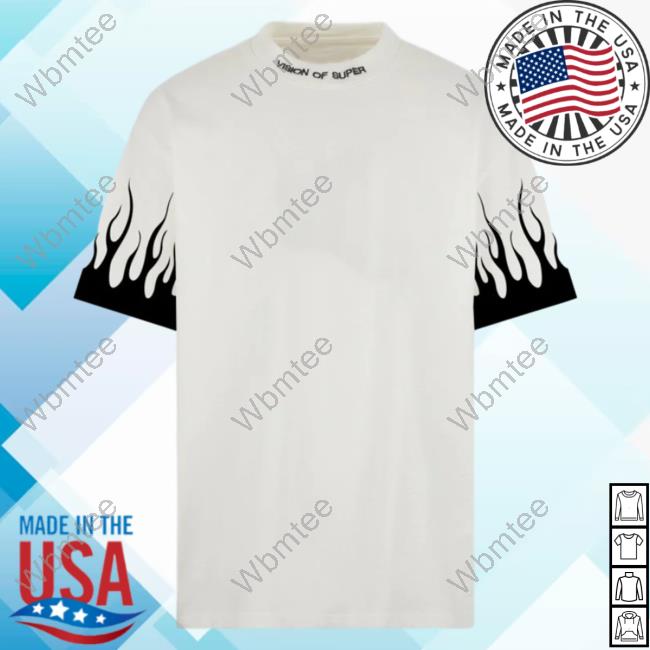 Official Vision Of Super White Tshirt With Printed Black Flames