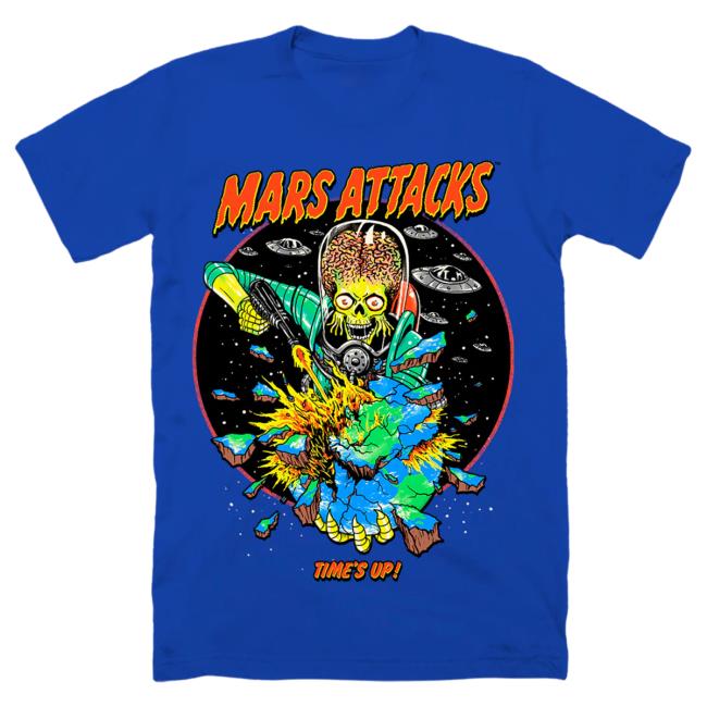 Official Cavity Colors Mars Attacks: Time's Up - T Shirt (Retro Blue)