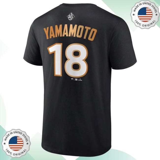 Men's Los Angeles Dodgers Yoshinobu Yamamoto Fanatics Black 2025 World Series Champions Name & Number Shirts Official MLB Shop