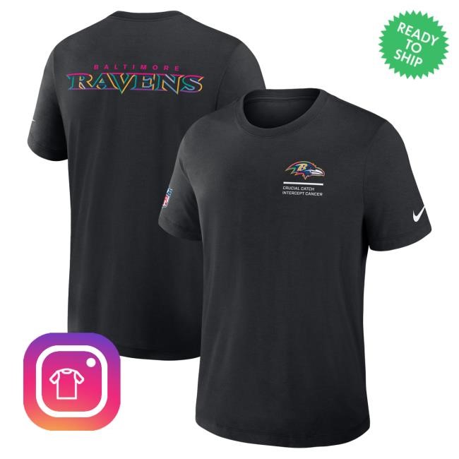 Official NFL Merch Men's Baltimore Ravens Nike Black 2025 NFL Crucial Catch Top Shirt ArizonaCardinals