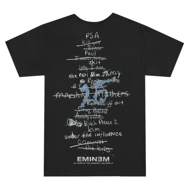 Official Eminem Store Merch Eminem MMLP25 Tracklist Hot Shirt (Black) Slim Shady