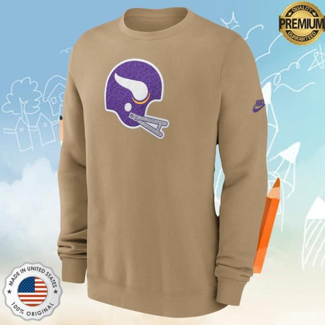 Official Minnesota Vikings Merch Men's Nike Tan Minnesota Vikings Swing Pass Rewind Club Crew MinnesotaVikings