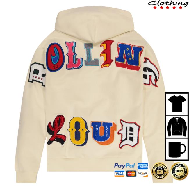 Official Rolling Loud Merch Store Rolling Loud Big Chenille Zip-Up Sweatshirt Cream Rolling Loud Apparel Clothing Shop RollingLoud
