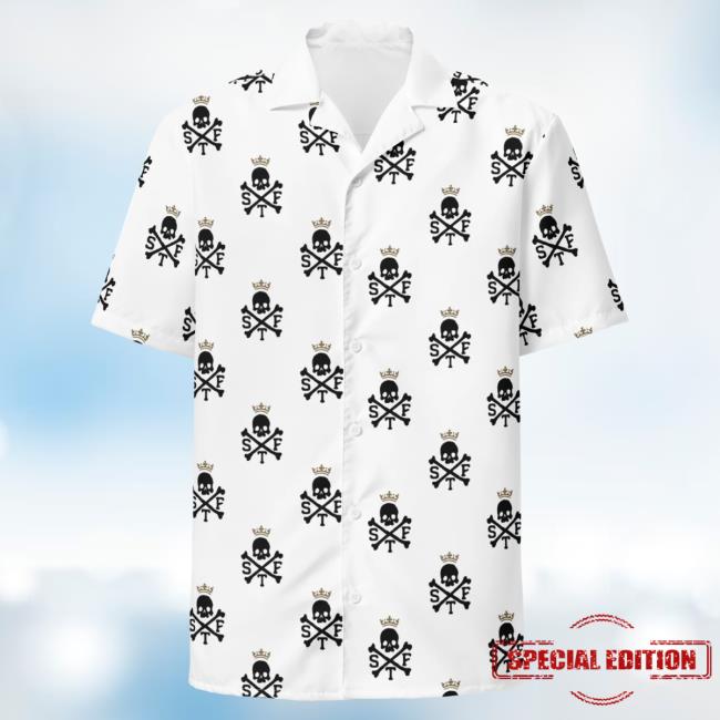 Official Glenn Beck Merch Store STF Skull & Bones Hawaiian New Shirt - White Glenn Beck Apparel Clothing Shop GlennBeck