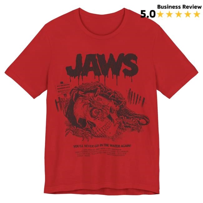 Jaws "No Swimming" Black Ink On Red Dtg Tee Sadist Art Designs Official