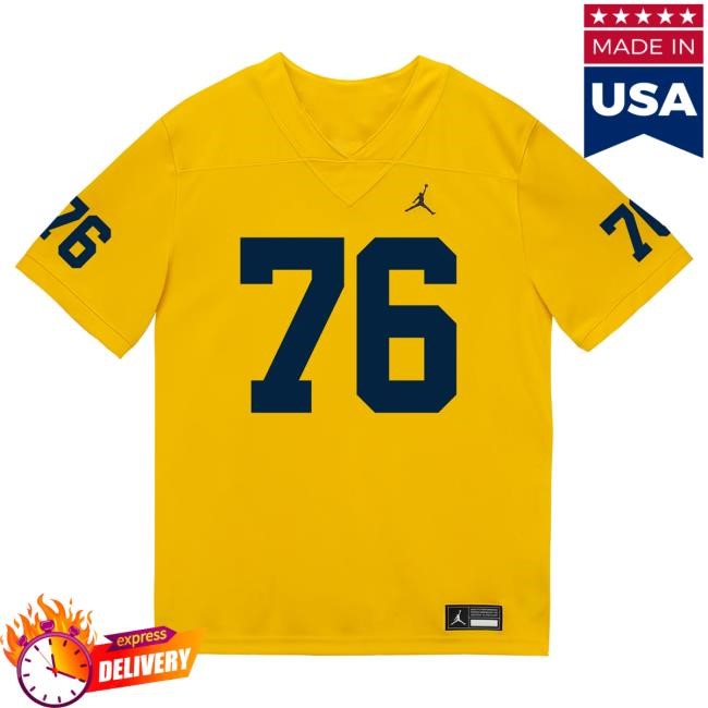 Official The M Den Michigan Wolverines #76 Connor Jones Student Athlete Maize Football Jersey Tee
