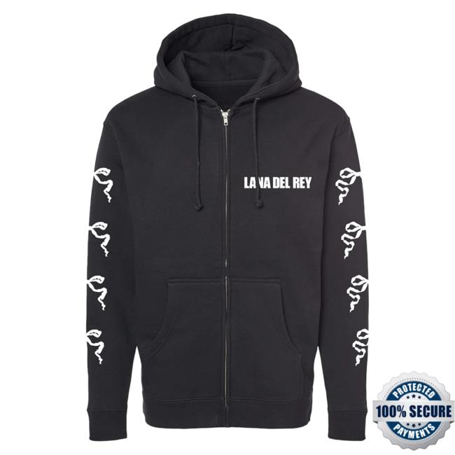 Official Lana Del Rey Merch Store Black Zip-Up Hoodie With Ribbon Sleeves Sweater Lana Del Rey Clothing Apparel Shop LanaDelRey