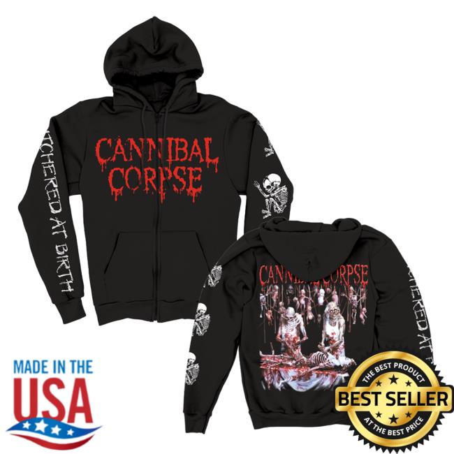 Official Cannibal Corpse Merch Store Butchered At Birth Sleeve Print Zip Up Crewneck Black CannibalCorpse