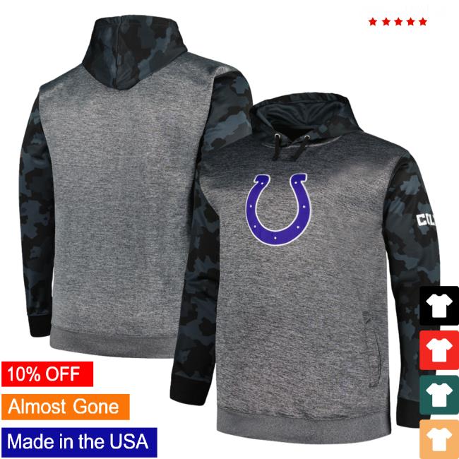 Official Fanatics Branded Heather Charcoal Indianapolis Colts Big & Tall Camo Hooded Sweatshirt
