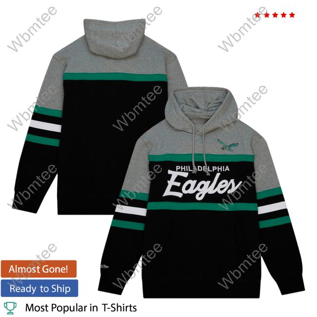 Official PhiladelphiaEagles Clothing Merch Store Shop Mitchell & Ness Black/Heather Gray Philadelphia Eagles Head Coach Hoodies