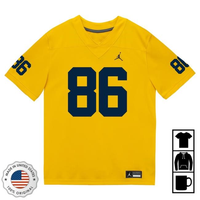 Michigan Wolverines #86 Brady Prieskorn Student Athlete Maize Football Jersey T Shirt The M Den Shop