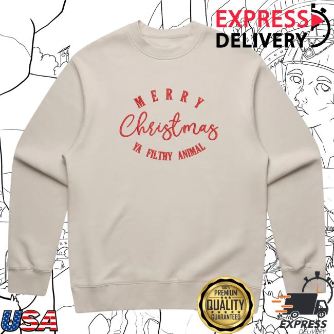 Official Cold Prints Store Merch "Merry Christmas Ya Filthy Animal" Christmas Crew neck Bone Coldprints Shop