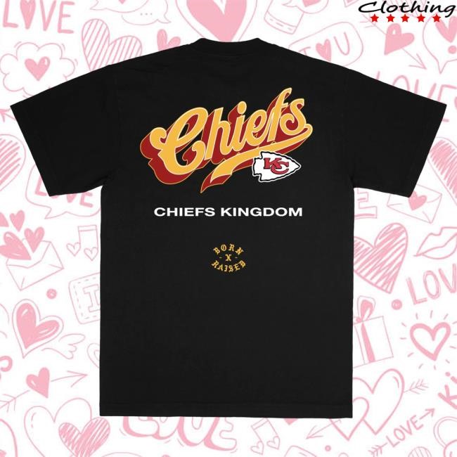 Official Born X Raised Merch Born X Raised + Chiefs Pro Script Shirts: Black NFL 2025 Kickoff