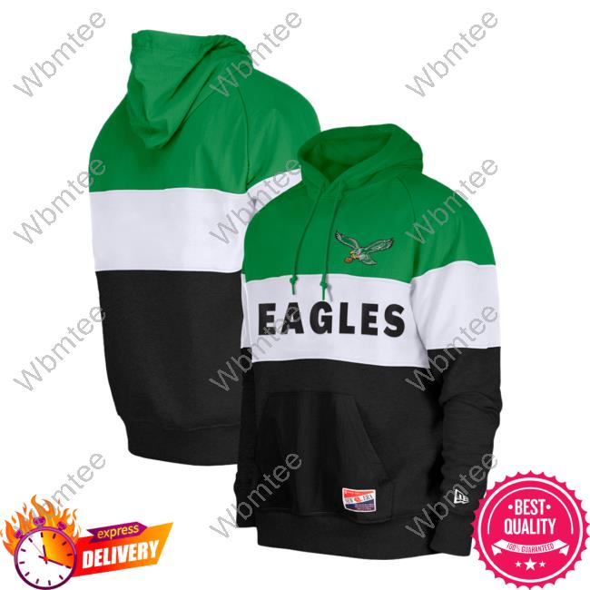 Official PhiladelphiaEagles Clothing Merch Store Shop New Era Kelly Green Philadelphia Eagles Big & Tall Throwback Colorblock Sweatshirts