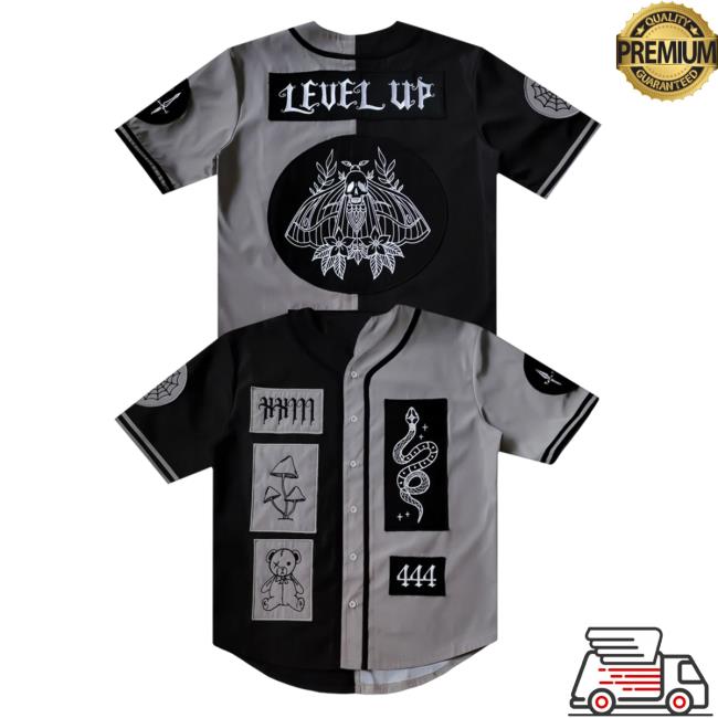 Official Level Up Dub Level Up - Skull Moth Baseball Jersey Tee Lil Level Up