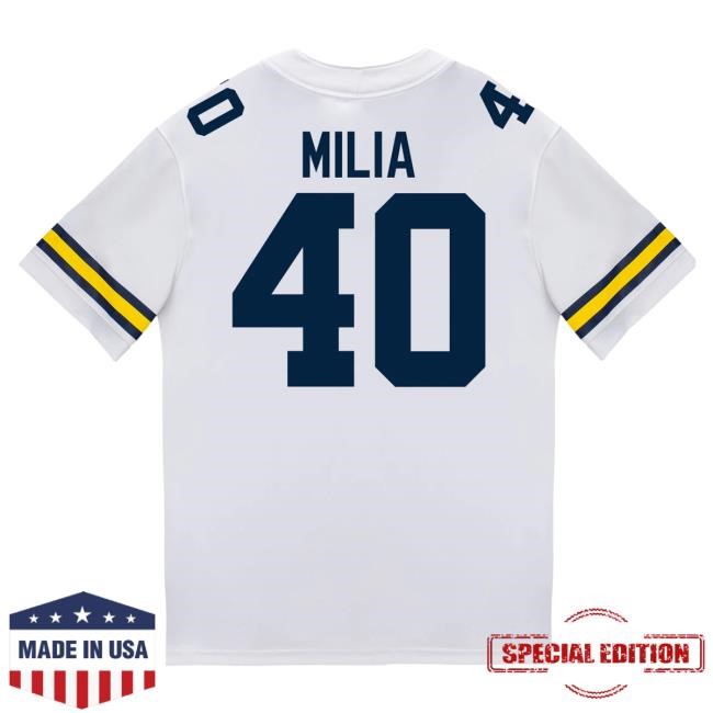 Michigan Wolverines #40 Rocco Milia Student Athlete White Football Jersey T Shirt The M Den Shop
